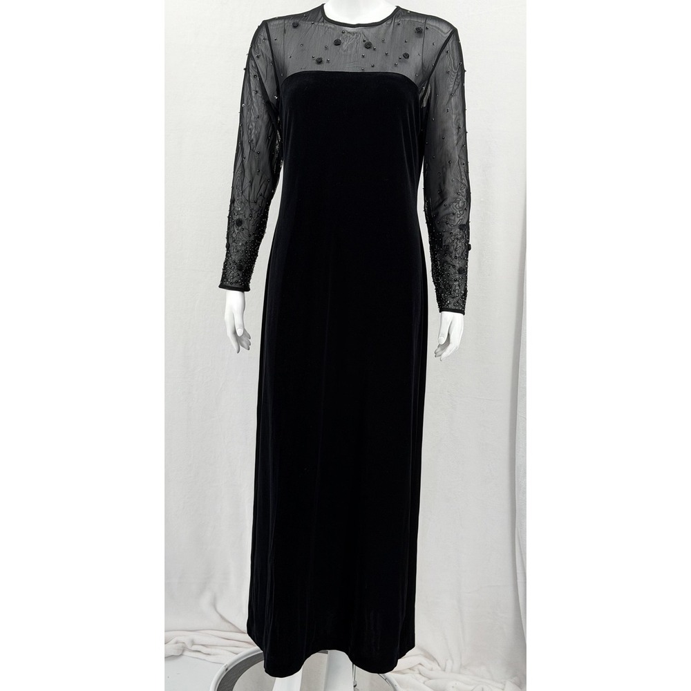 JR Nites Caliendo Dress Womens 14P Black Velvet Maxi Fairy Grunge Whimsigoth Y2K